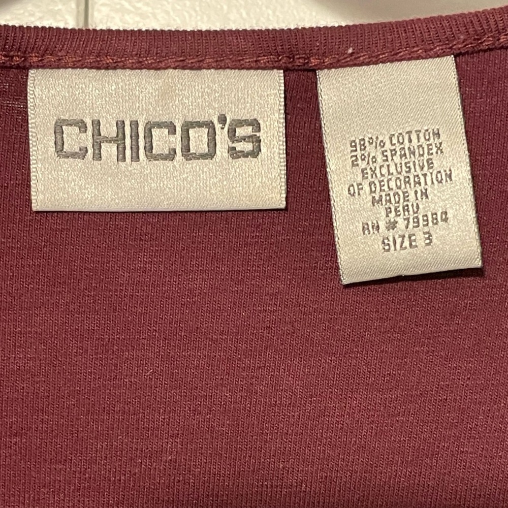 Chico’s Embellished Long Sleeve Burgundy Top Sz 3 (XL/16) - Picture 8 of 8
